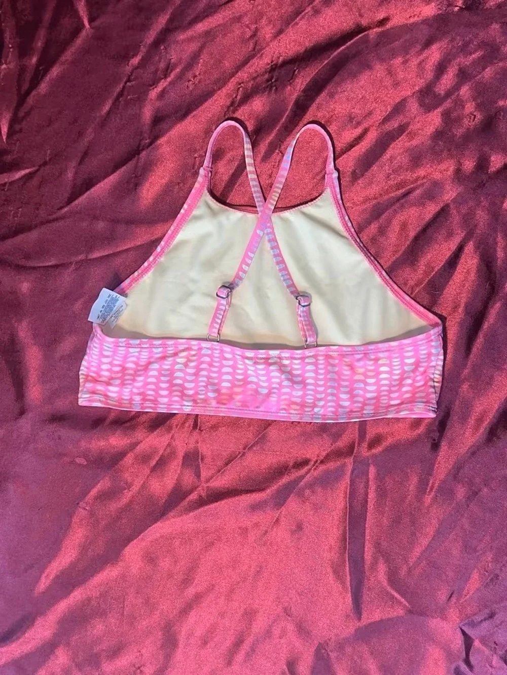 Lands' End Pink and White Patterned Swim Top